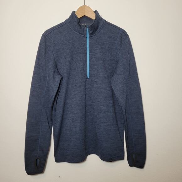 prAna Mens Medium Gavin 1/4 Zip Pullover Grid Back Fleece Thermal M2GAVI314 Blue - Picture 1 of 14